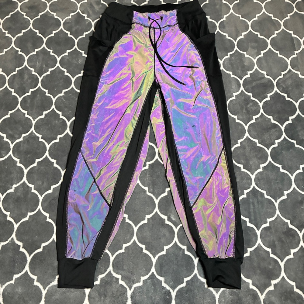 FP Movement Free People Holographic Reflective Joggers Black Purple Medium Pants
